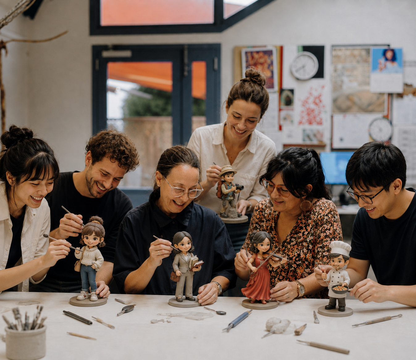 The Miniguri team hand-painting custom figurines in the studio